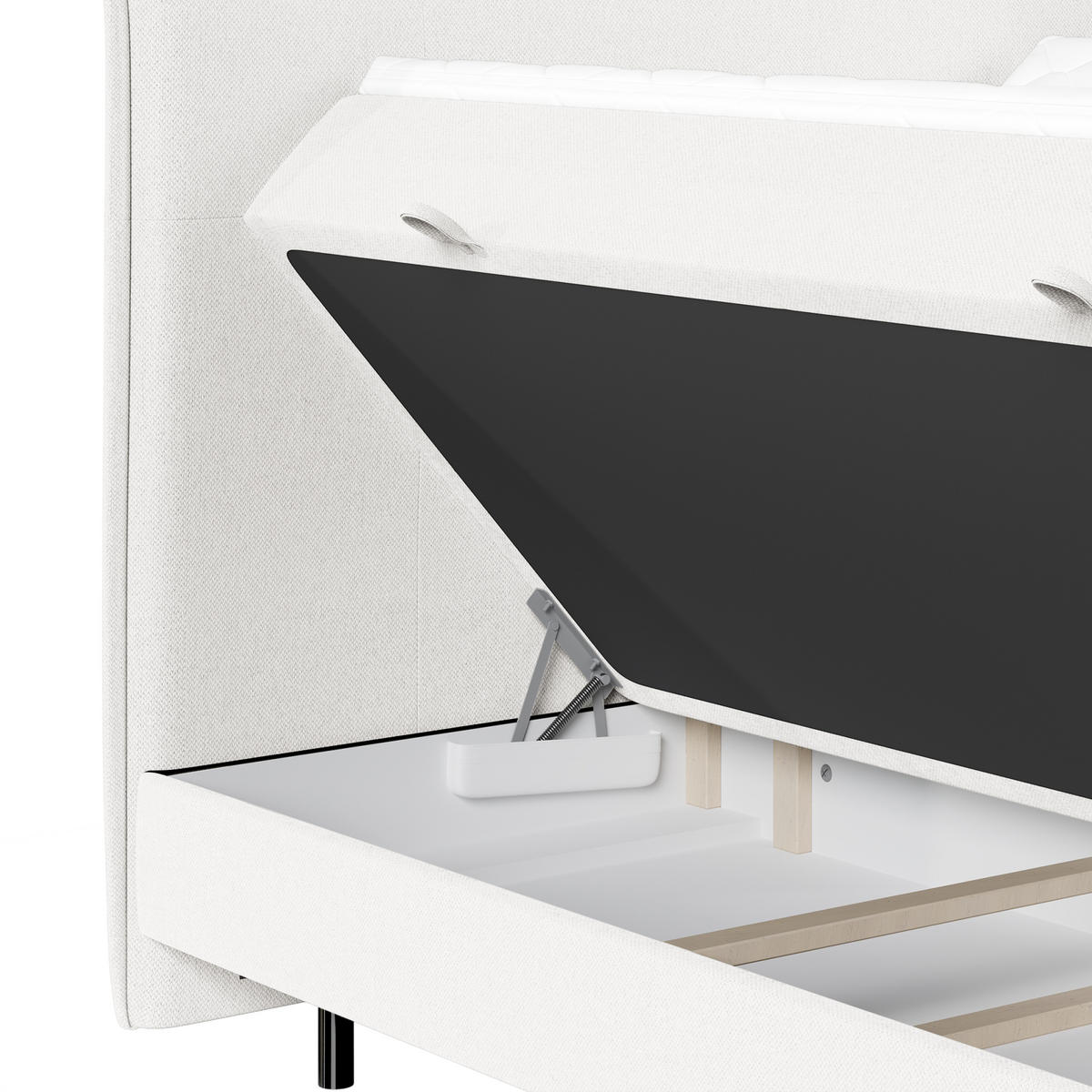 BOXBETT Menzzo Creme 200/200 cm mit Matratze und Topper - Creme/Schwarz, Holz/Holzwerkstoff (200/200cm) - Maison de Reve