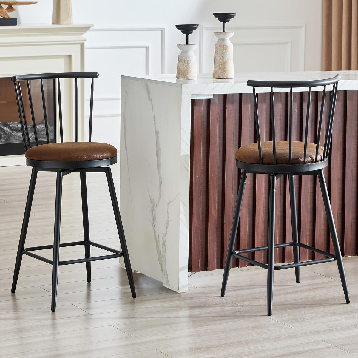 BARHOCKER DE-36667 2er Set mit Tech-Stoff und Metallgestell Braun - Braun, Metall (39/96/39cm) - ComfortXL