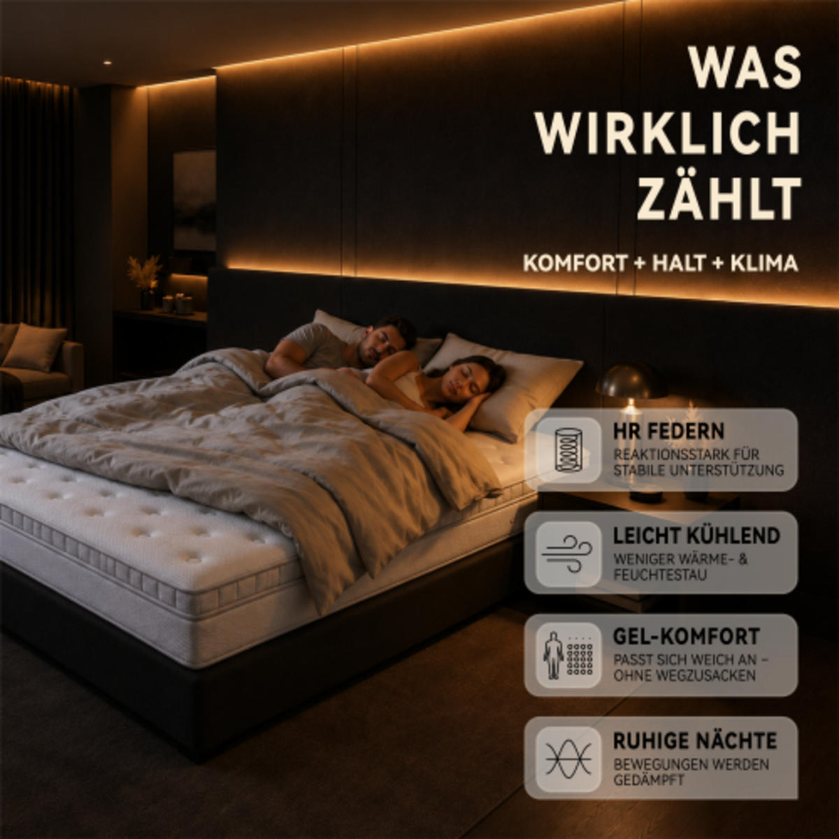TASCHENFEDERKERNMATRATZE 120 × 200cm mit verstärktem Rand und 7-Zonen-System, altweiß - Weiß, Kunststoff - Luhomfu