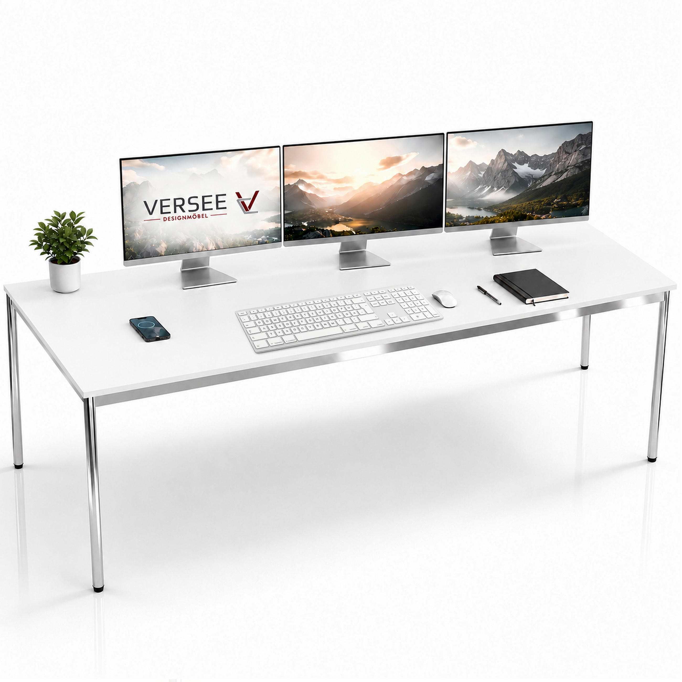 SCHREIBTISCH VST1 200 x 75 cm Weiß – höhenverstellbar - Chromfarben/Weiß, Holzwerkstoff (200/75/75.5cm) - Versee