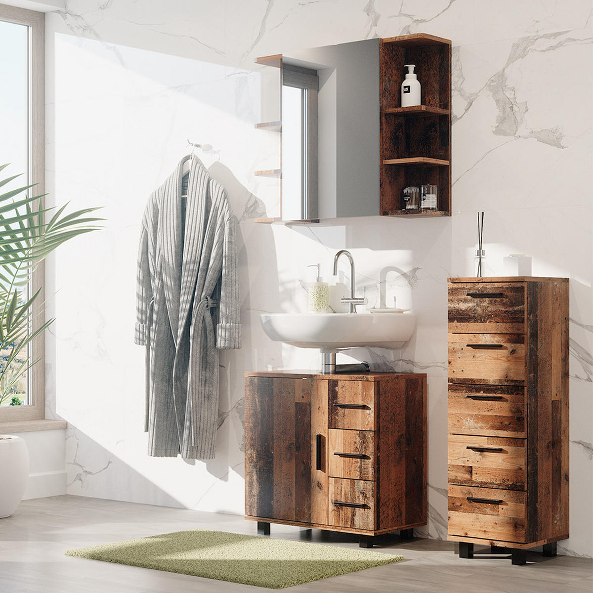 MIDISCHRANK Ilias Eiche rustikal 30 x 95 cm mit 5 Schubladen - Wildeiche, Holzwerkstoff (30/95/30cm) - Vicco