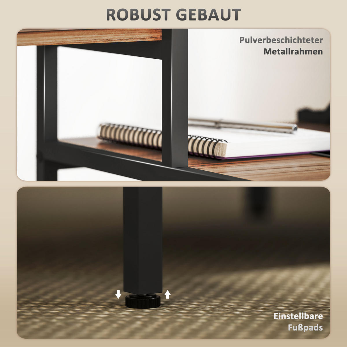 SCHREIBTISCH Computertisch mit Monitorständer, CPU-Ständer, 150 x 48 x 125 cm, Braun - Braun, Holzwerkstoff (48/150/125cm) - HOMCOM