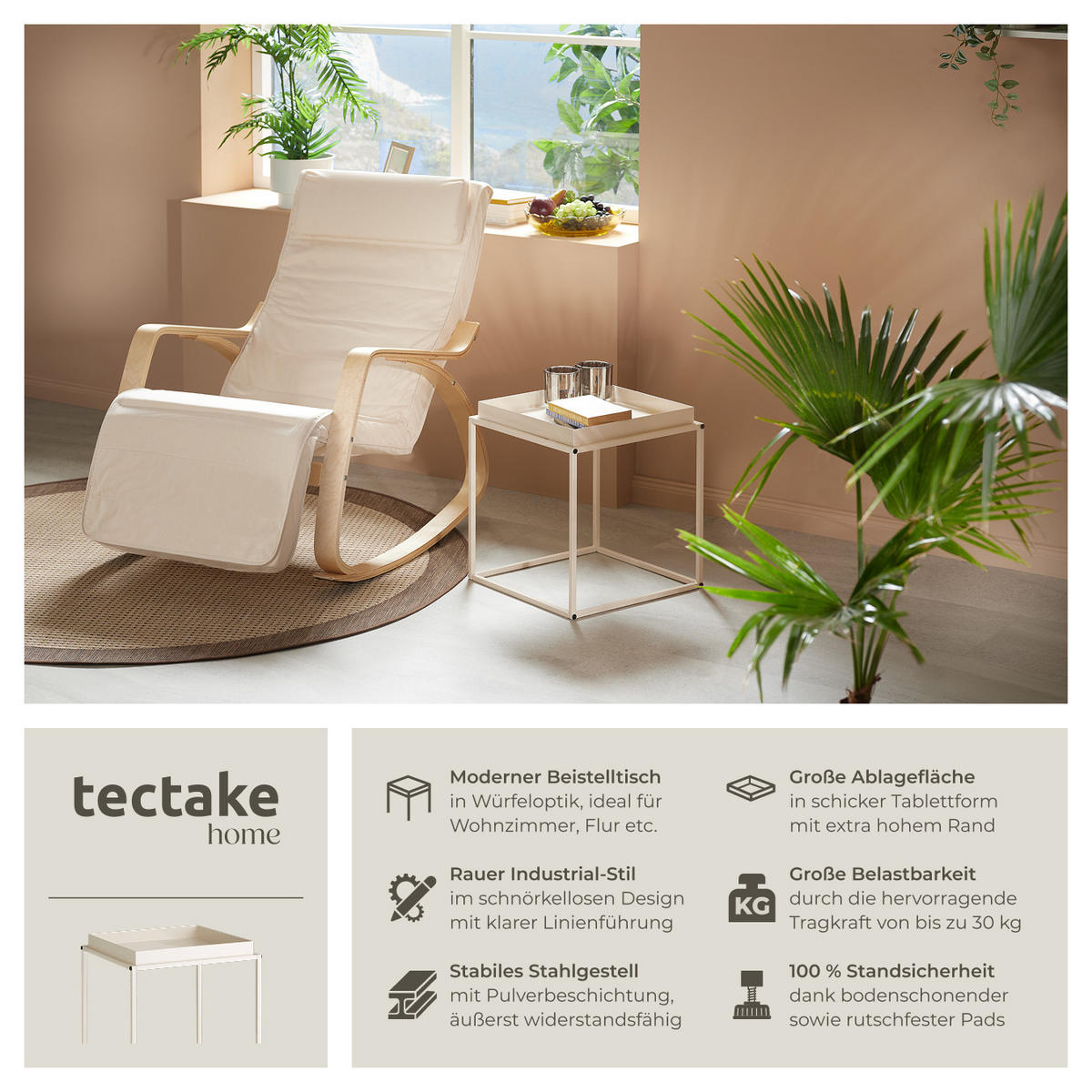 BEISTELLTISCH Cambridge,40 x 40 x 44 cm,creme - Creme, Metall (40/40/44cm) - tectake