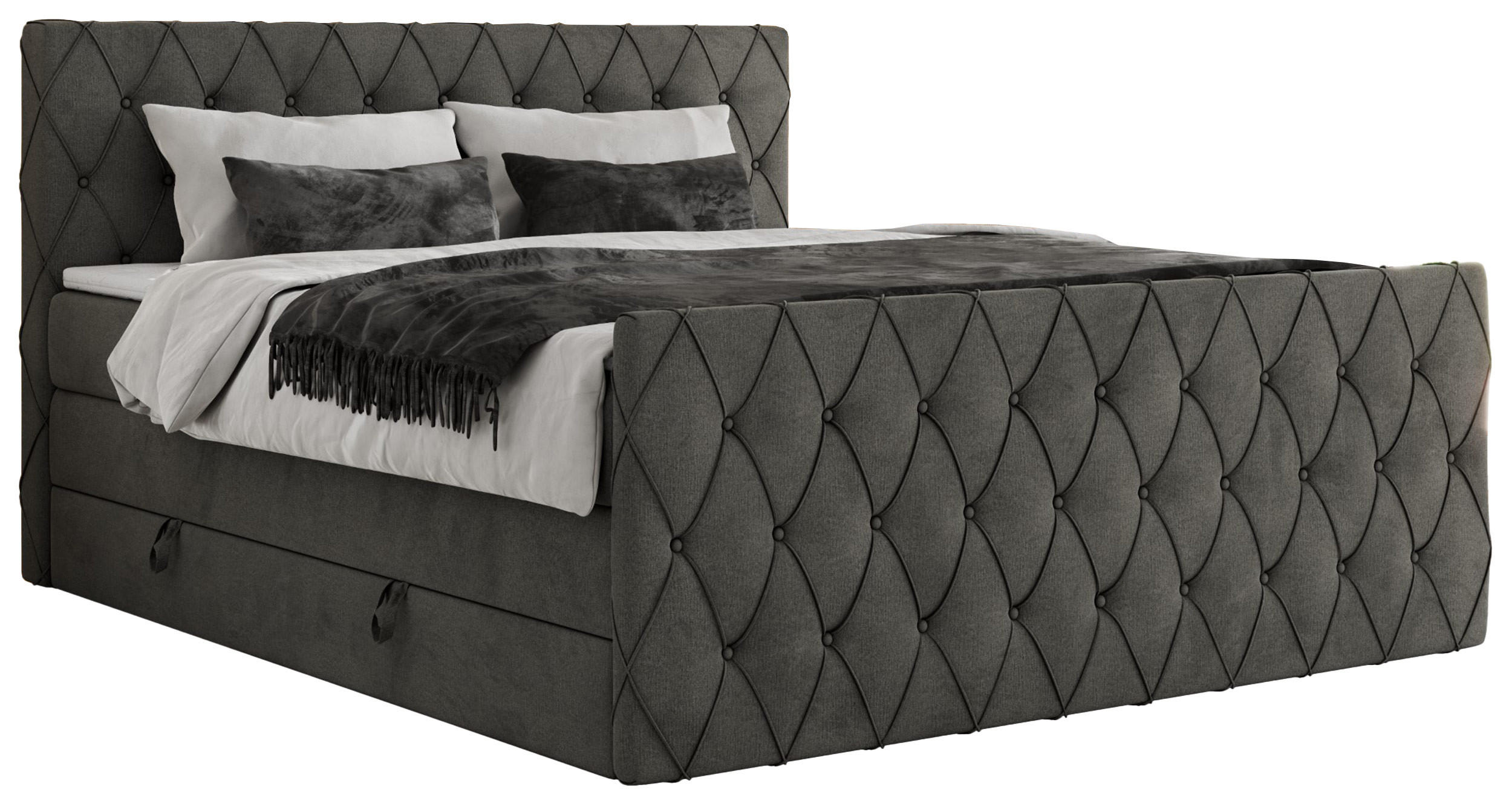 BOXSPRINGBETT MIREN KING DUO 120/200 Dunkelgrau Velvet - H3 - Hellgrau, Holz/Textil (120/200cm) - MKS