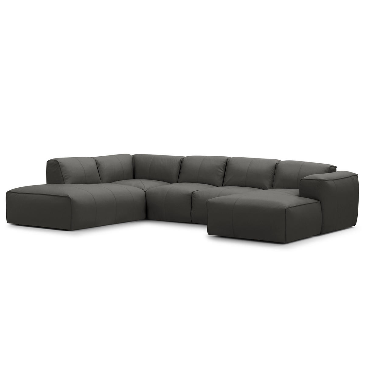 WOHNLANDSCHAFT mit Longchair - Schwarz/Grau, Leder (325/71/235cm) - home24