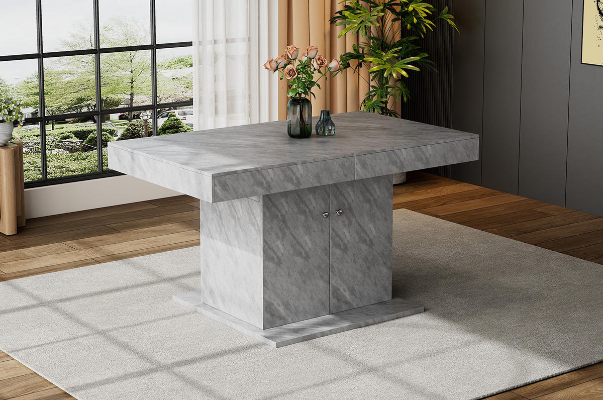 ESSTISCH 140-180x80x76 cm in Grau aus Spanplatte mit automatischer Teleskop-Erweiterung und Stauraum - Grau, Holzwerkstoff (80/180/76cm) - Modfu