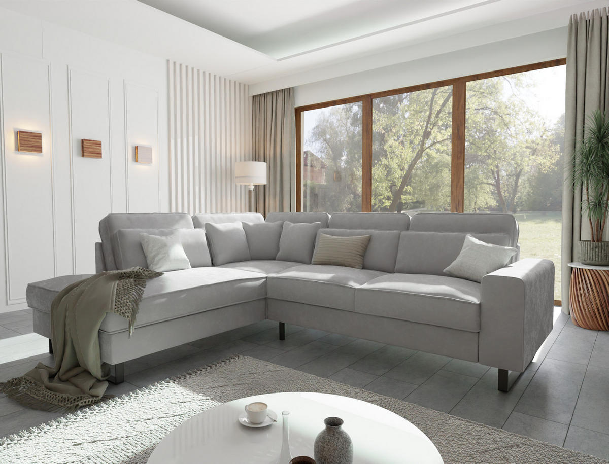 ECKSOFA Zuri Hellgrau Samt - Hellgrau/Schwarz, Holz/Kunststoff (290/231cm) - S-Style Möbel