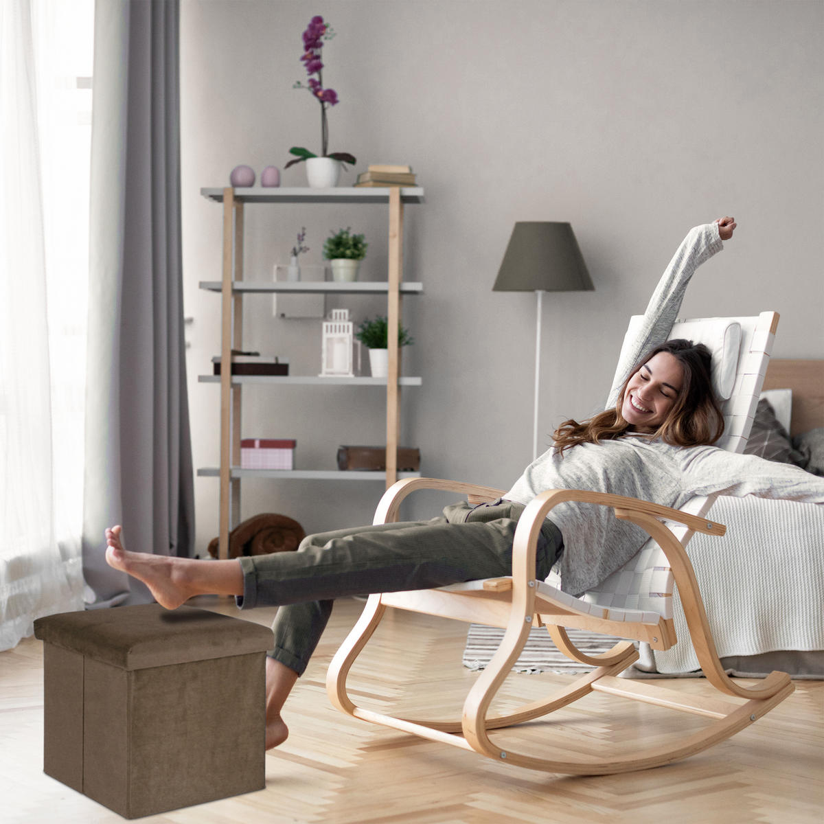 SITZHOCKER - Braun, Holzwerkstoff/Textil (38/38/38cm) - Relaxdays