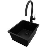 GRANITSPÜLE Venedig Slim Easy, 2-er set Alles Schwarz 36/44 cm 1 Becken + Küchenarmatur 40/20 cm + Ablauf-Set ab 40er Unterschrank - Schwarz, Kunststoff (36/20/44cm) - Primagran