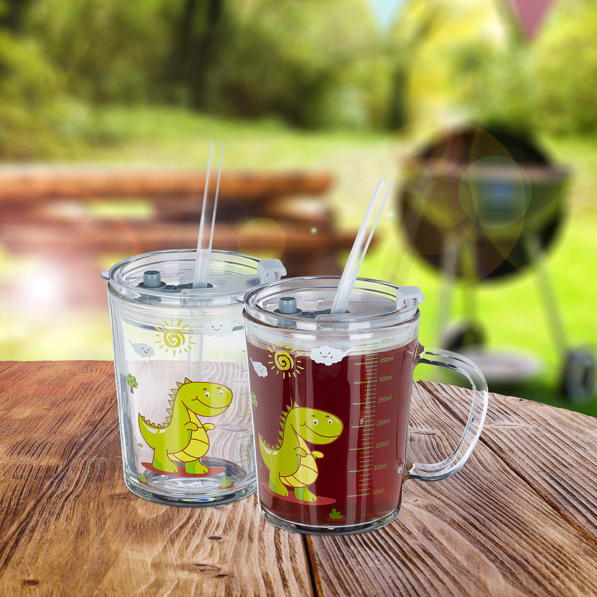 2XKINDERTRINKGLAS - Transparent, Glas/Kunststoff (0.4L) - Relaxdays