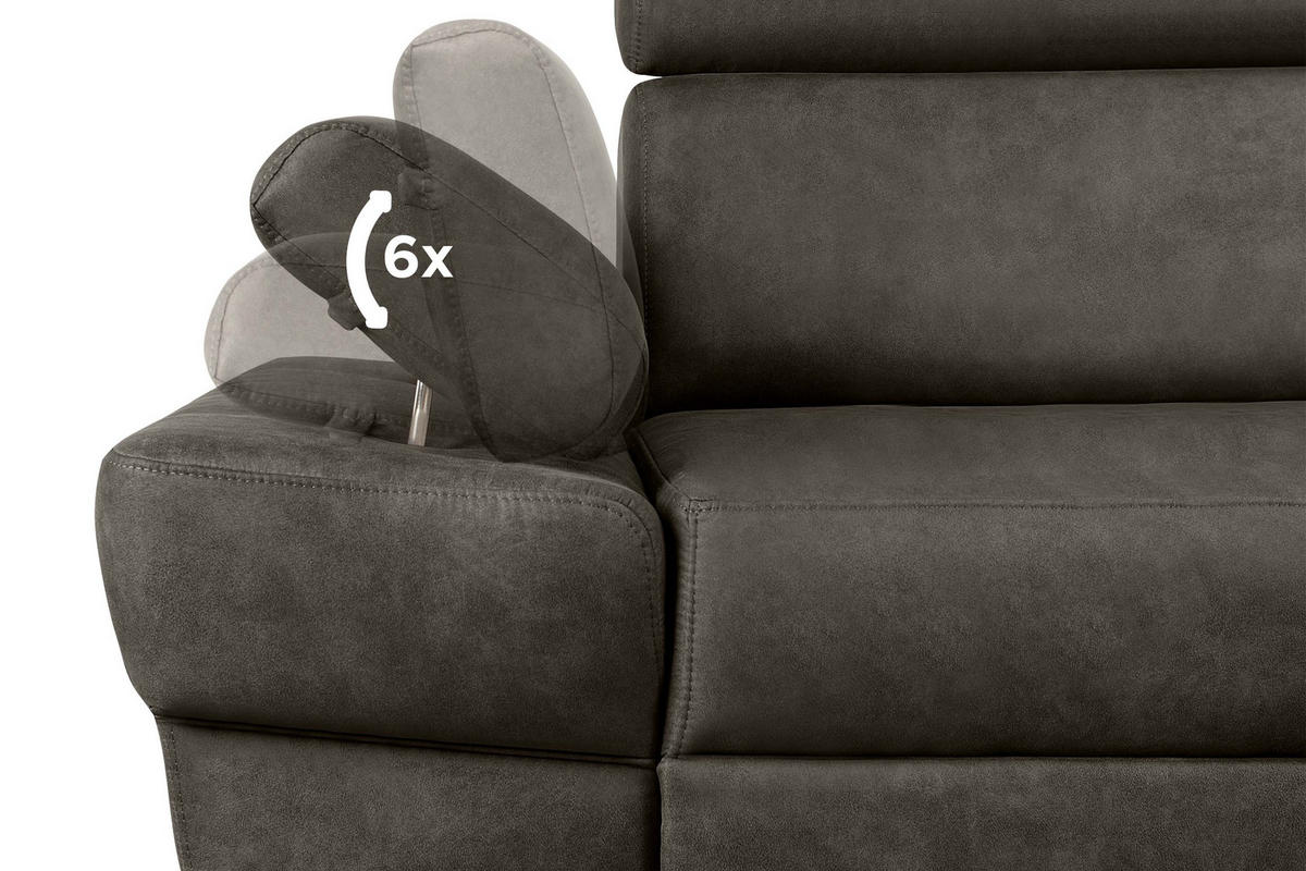 SCHLAFECKSOFA RATLO links 4/5-Sitzer mit Bettkasten in Lederoptik, grau - Silberfarben/Grau, Textil (270/190cm) - KONSIMO®