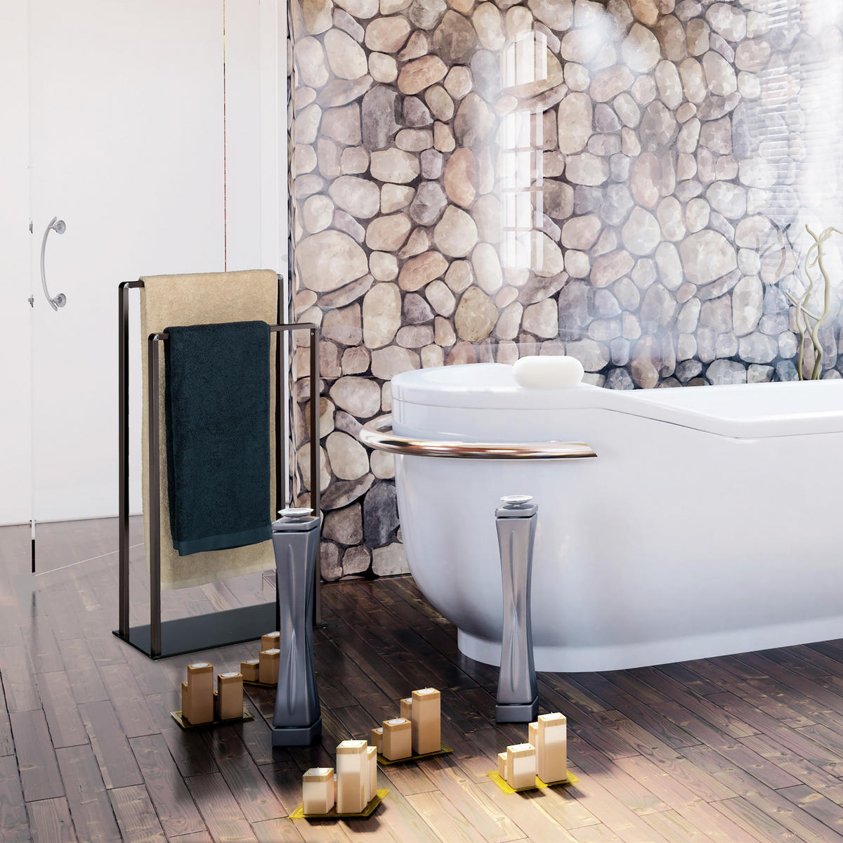 HANDTUCHSTÄNDER - Dunkelbraun, Glas/Metall (45/80/20cm) - Relaxdays