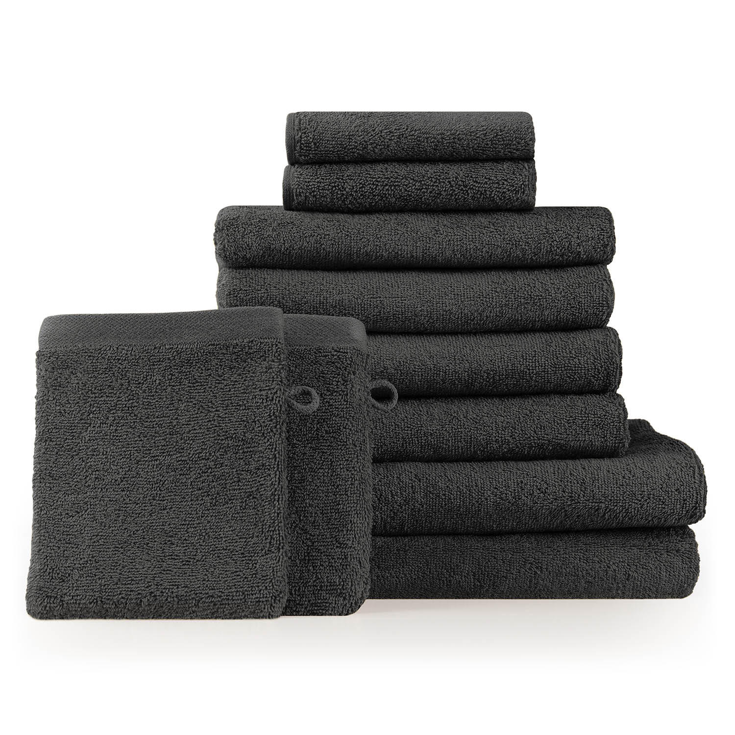 RUČNÍK 8dílná sada, 2x osuška 70/140 + 4x ručník 50/100 + 2x ručník pro hosty 30/30 + 2x žínka 15/20 cm, tmavě šedá - tmavě šedá, textil (70/140cm) - Blumtal