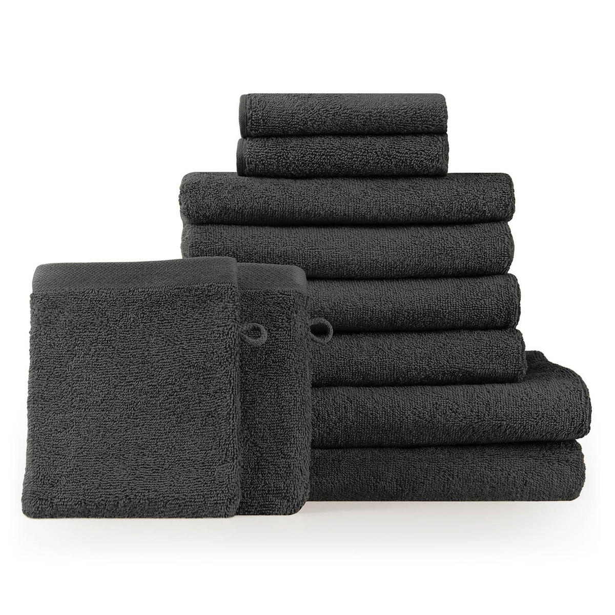 RUČNÍK 8dílná sada, 2x osuška 70/140 + 4x ručník 50/100 + 2x ručník pro hosty 30/30 + 2x žínka 15/20 cm, tmavě šedá - tmavě šedá, textil (70/140cm) - Blumtal