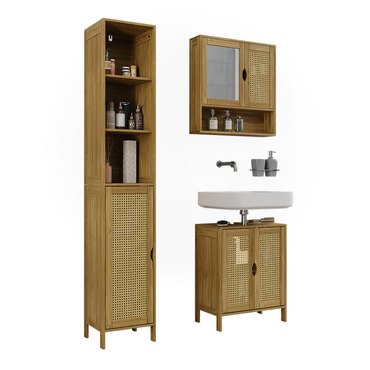 SADA KOUPELNOVÉHO NÁBYTKU Liora Bambus - zelená barva, kompozitní dřevo (48/60/29cm) - Vicco