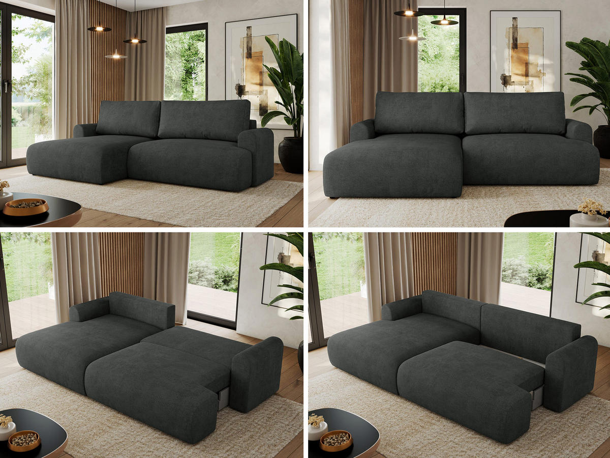 ECKSCHLAFSOFA TONO L Dunkelgrau Struktur - links - Dunkelgrau/Schwarz, Kunststoff/Textil (260/150cm) - MKS