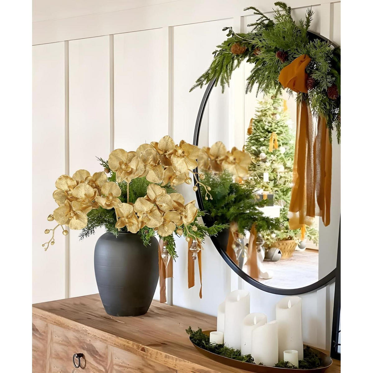 KUNSTBLUME Orchideenzweig 3er Set Gold - Goldfarben, Kunststoff (80cm)