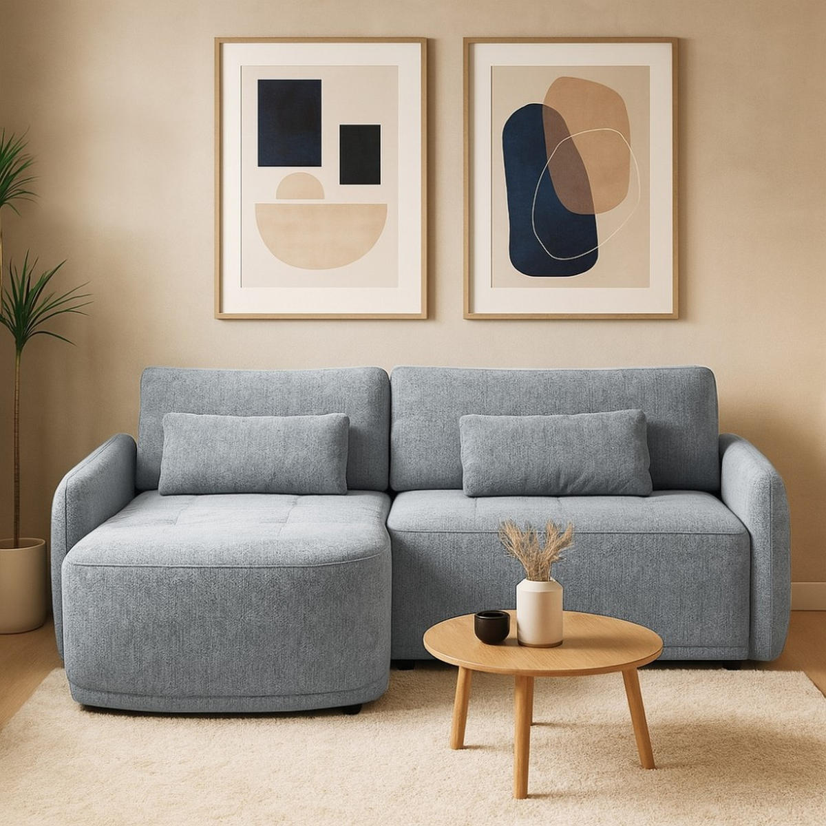 ECKSCHLAFSOFA Kavi mit Bettkasten, universelle Ottomane, Grau - Grau, Textil (240/167cm) - Beautysofa