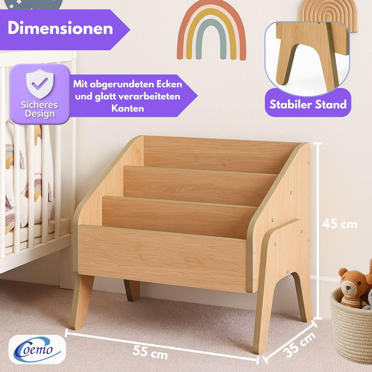 BÜCHERBOX MILL Holz - Naturfarben, Holzwerkstoff (35/45/55cm) - Mein-Regal