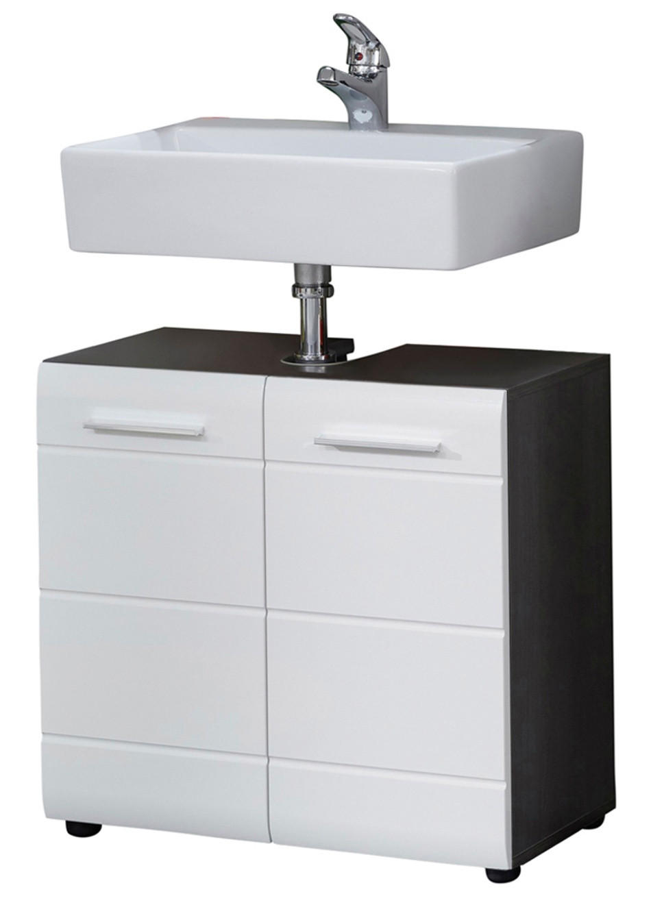 WASCHBECKENUNTERSCHRANK weiß Hochglanz, grau Badschrank 60 x 57 cm - Weiß Hochglanz/Silberfarben, Holzwerkstoff/Kunststoff (60/57/31cm) - Top.Furn