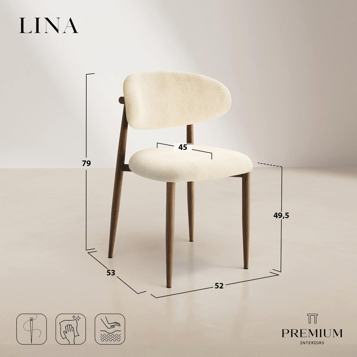 STÜHLE 2er Set LINA Schlingenvelours Creme 52cm - Creme, Textil (52/79/53cm) - Premium Interiors