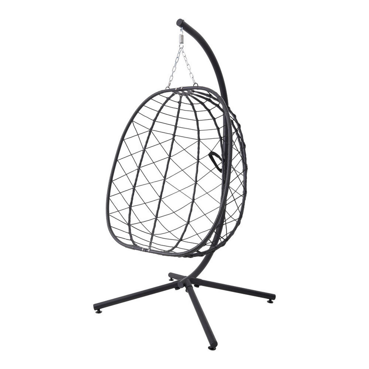 HÄNGESESSEL mit Kissen & Kopfstütze Eiförmig aus PE-Rattan, Eisen, Nylonseil in Schwarz Robuste Wetterbeständig Einfache Montage 93 x 88 x 192 cm - Schwarz, Metall (93/192/88cm) - Livingandhome