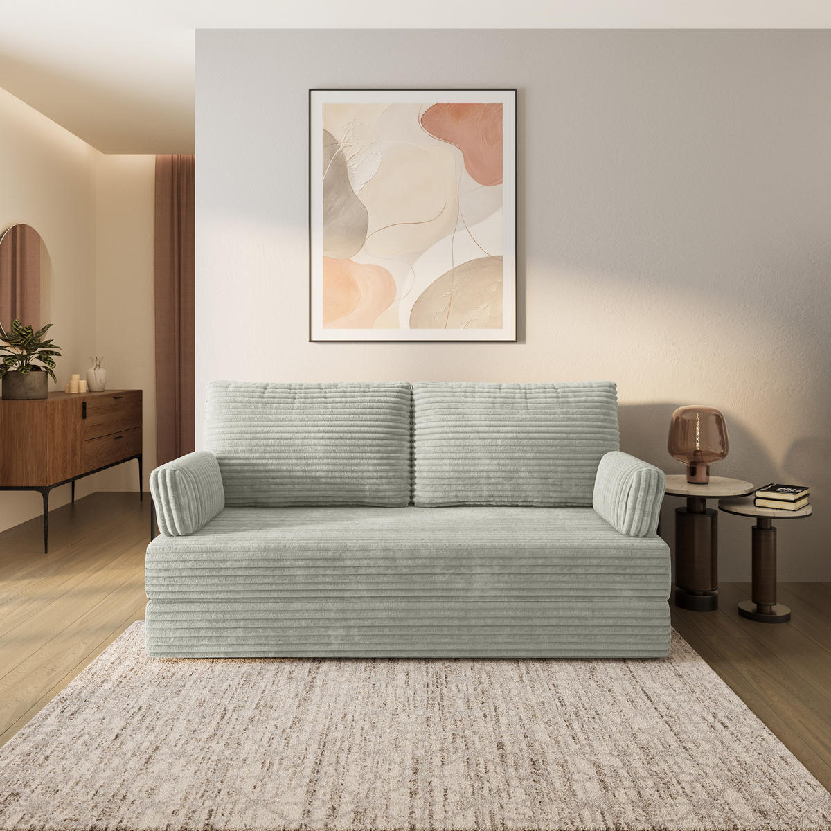 BETTSOFA SILAR aus Schaumstoff Cordstoff Hellgrau Schlaffunktion - Hellgrau, Textil (170/86/80cm) - MASSENO