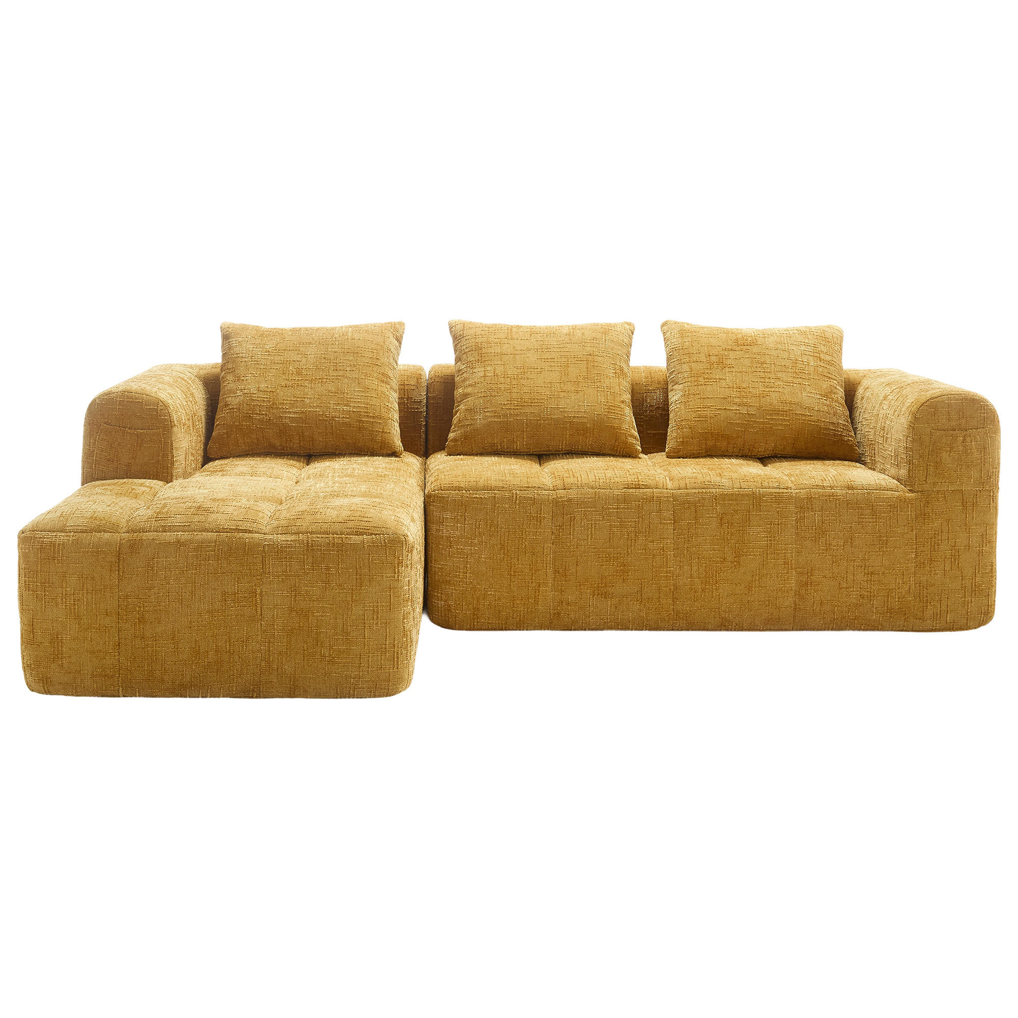 ECKSOFA chenille L-form mit chaiselongue & 3 kissen - Gelb, Textil (250/158cm) - Urban Meuble