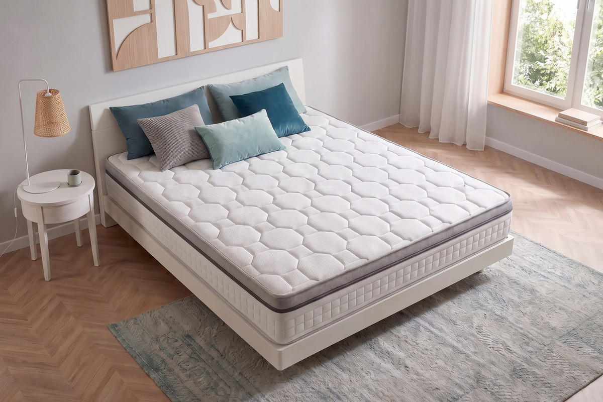 MATRATZE Grand Spring Hotel - 200X200 cm- Härtegrad H3/H4 - Weiß, Textil (200/200cm) - Moonia