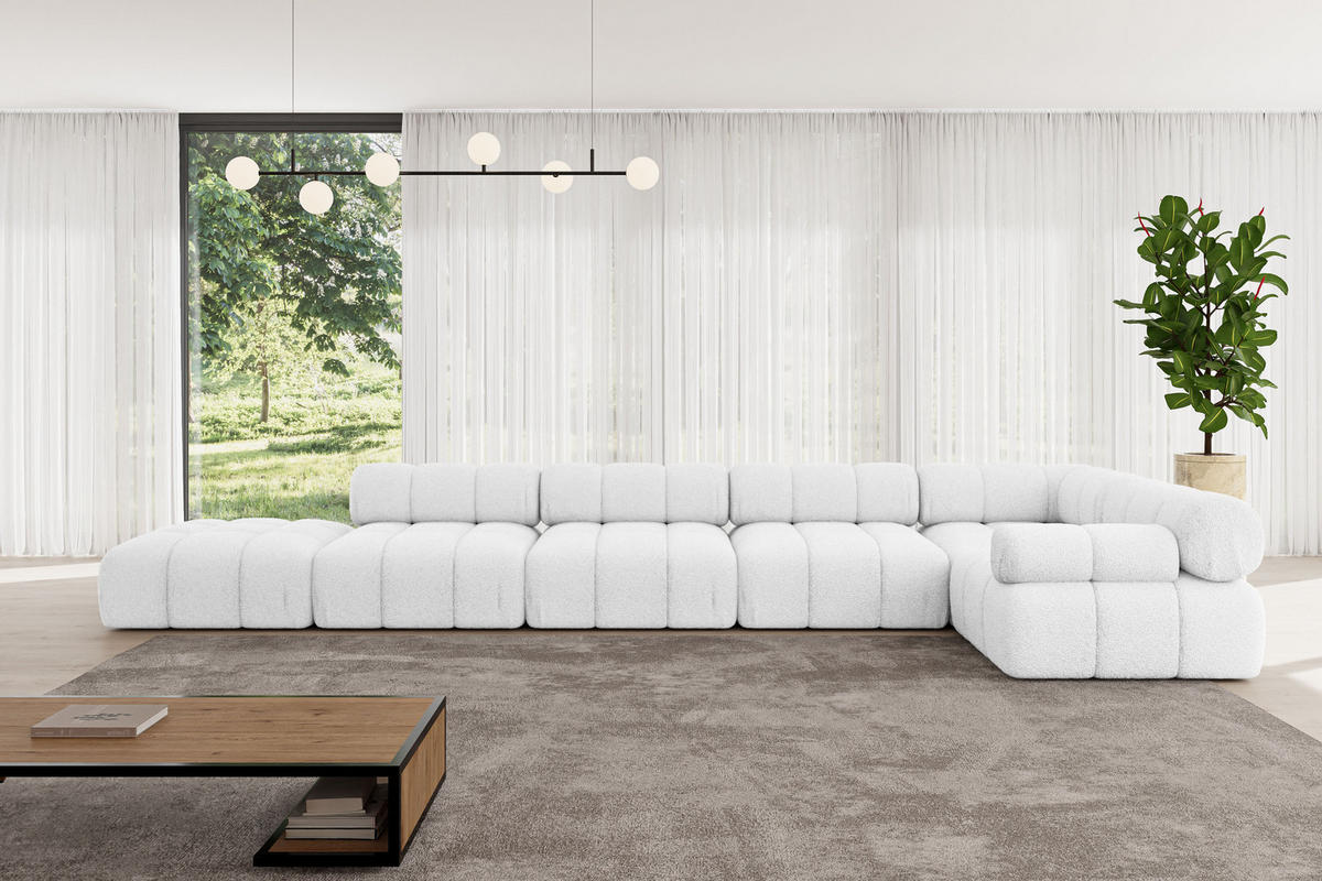ECKSOFA modulares Sofa Felto-L3 - 475x190x70 cm Weiß Bouclé - Weiß, Holzwerkstoff/Textil (475/190cm) - ALTDECOR