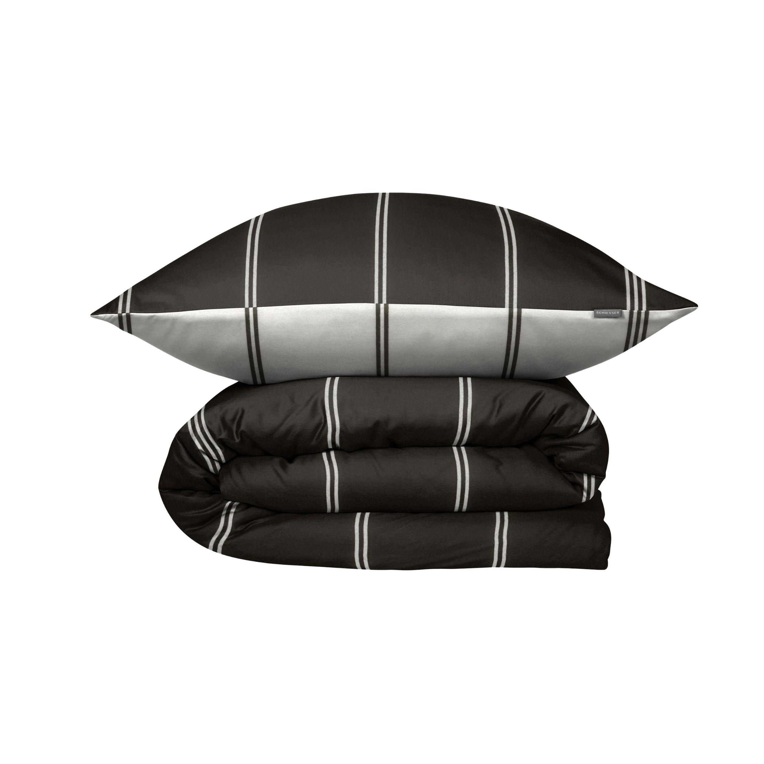 BETTWÄSCHESET Mateo - Feinbiber - 2-teilig - 135x200 cm - Offwhite-Schwarz - Schwarz, Textil (135/200cm) - SCHIESSER