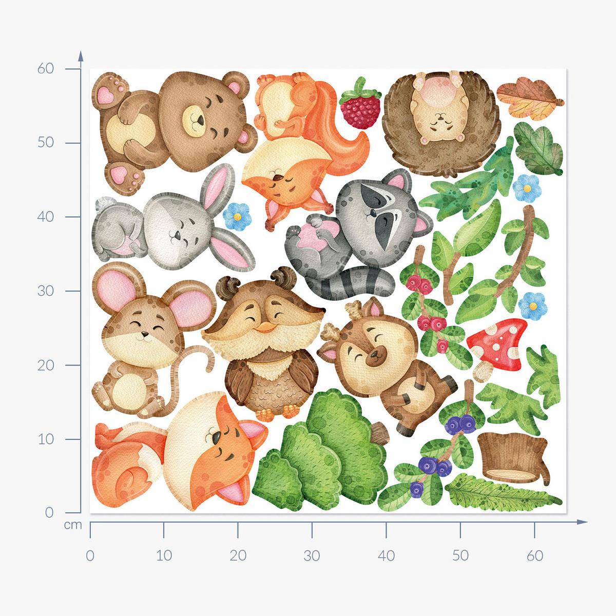 WANDAUFKLEBER 60x64cm - Niedliche Tiere - Multicolor, Kunststoff (60/64/0.1cm) - Wallfluent