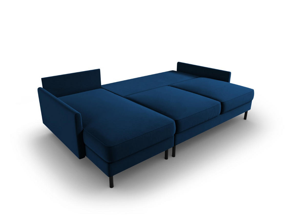 AUSKLAPPBARES-ECKSOFA links mit Container Scott aus Samt königsblau 5 Sitzplätze - Blau, Textil (142/212cm) - Micadoni