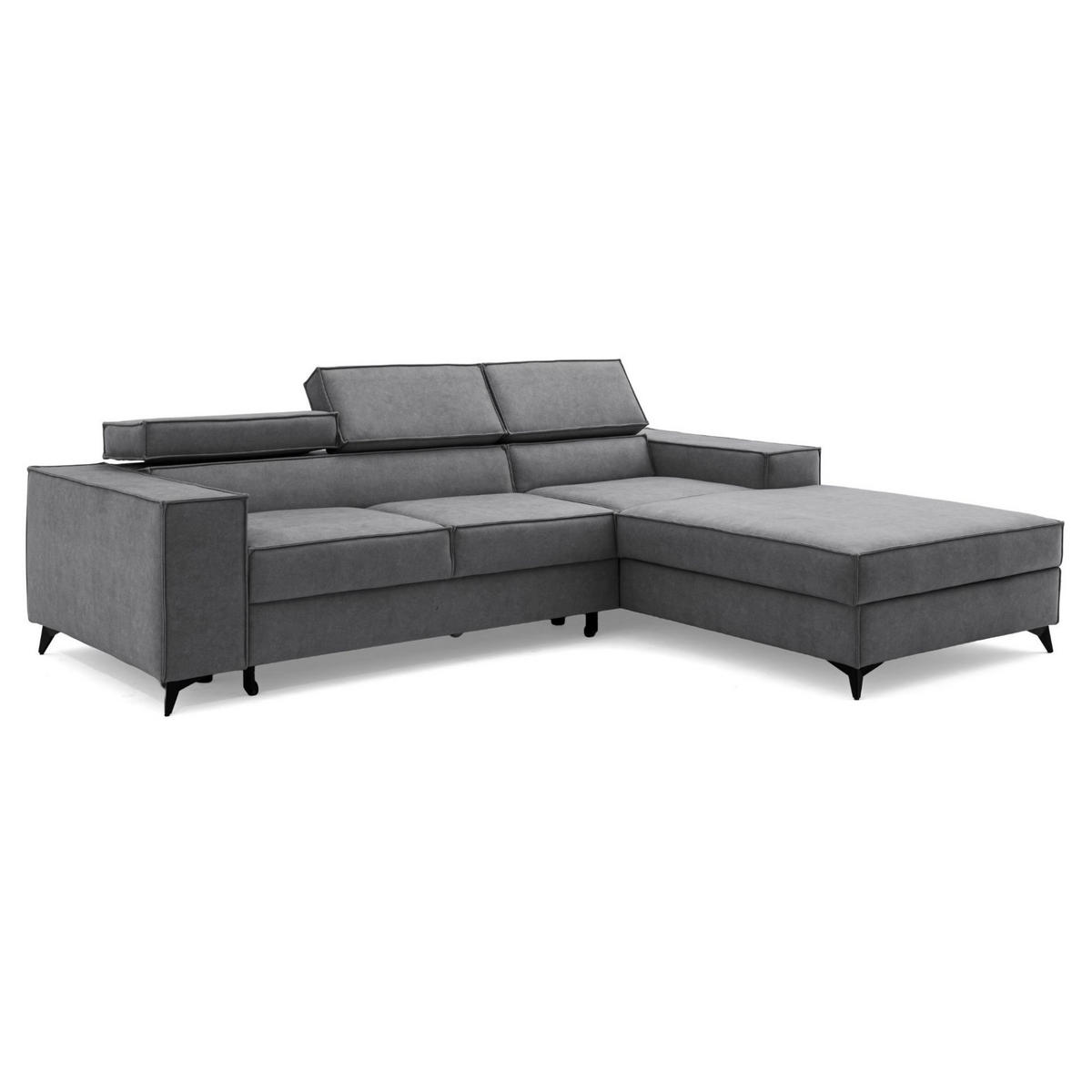 ECKSOFA PURE S Rechts mit Schlaffunktion 127x215 Velours Grau - Schwarz/Grau, Holz/Textil (204/281cm) - Muffo