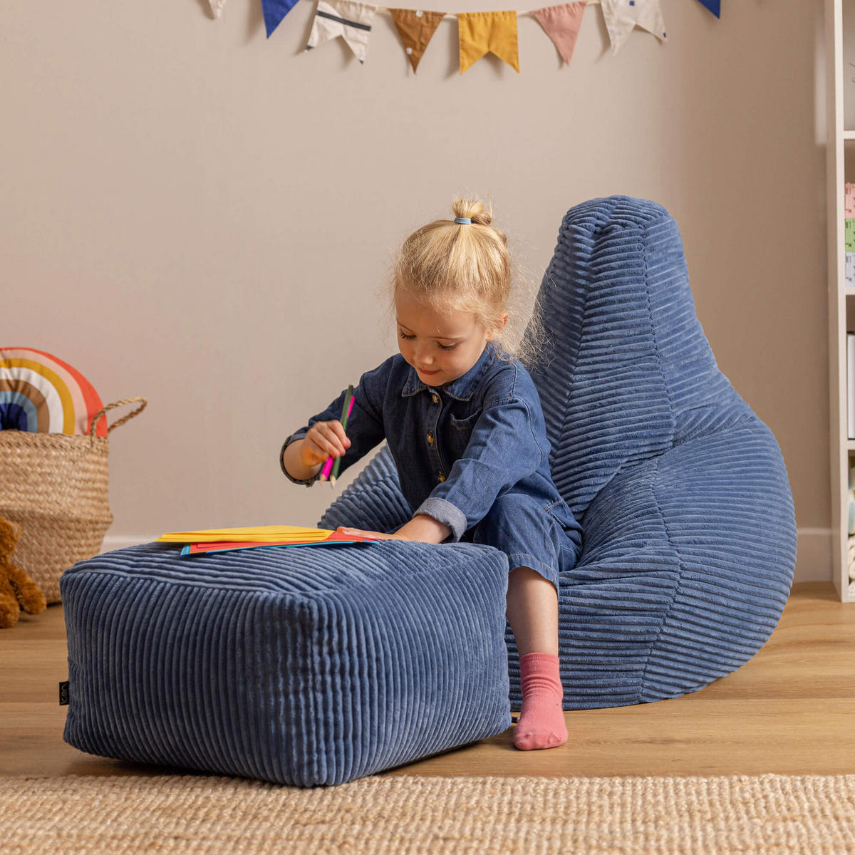 KINDERSITZSACK mit Hocker Dalton Cord - Blau, Textil (69/59/65cm) - icon