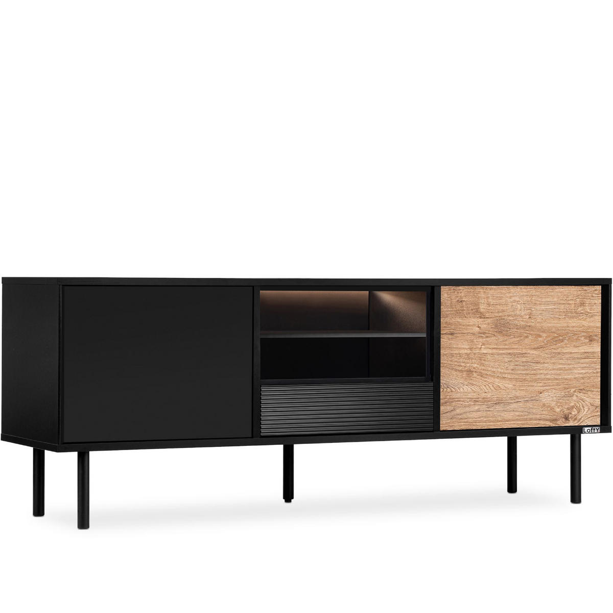 TV-SCHRANK LOFTY Loft-Stil, schwarz - Eichefarben/Schwarz, Holzwerkstoff (152/59/41cm) - KONSIMO®