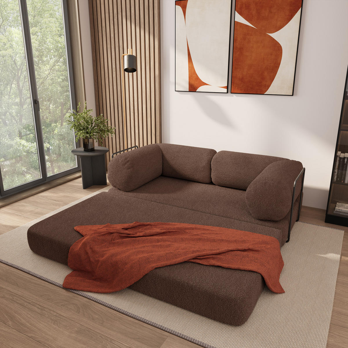 POHOVKA z pěny EIREN s kovovým rámem Buklé látka Hnědá - hnědá, textil (170/68/80cm) - MASSENO