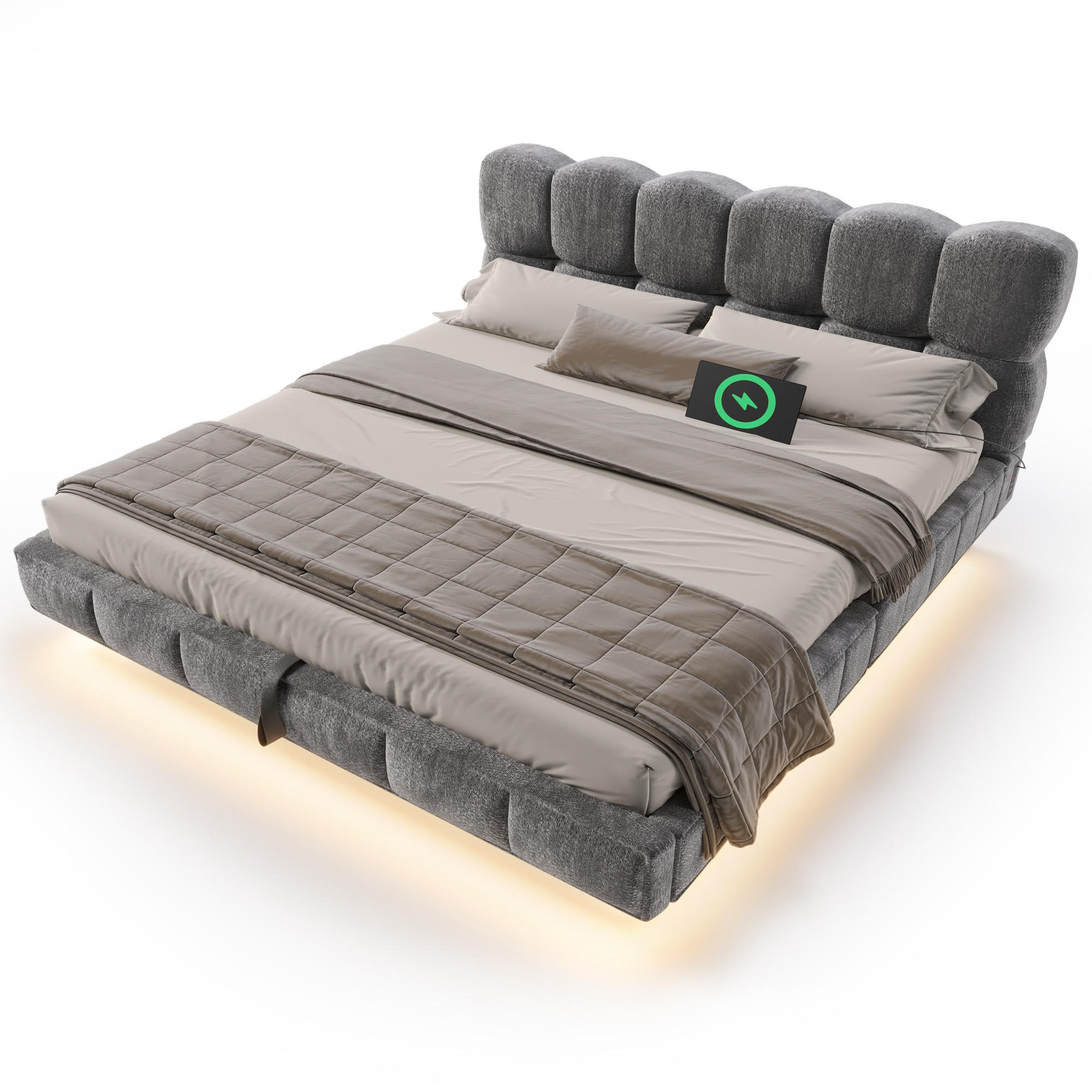 POLSTERBETT 140/200 mit Bettkasten, LED und USB in Grau - Grau, Holzwerkstoff/Textil (140/200cm) - EVRYAE
