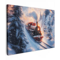 LEINWANDBILD Weihnachtszug - Schnee - Winter - Weihnachten Wandbilder 80x60 cm - Dunkelrot, Textil (80/60cm) - MuchoWow