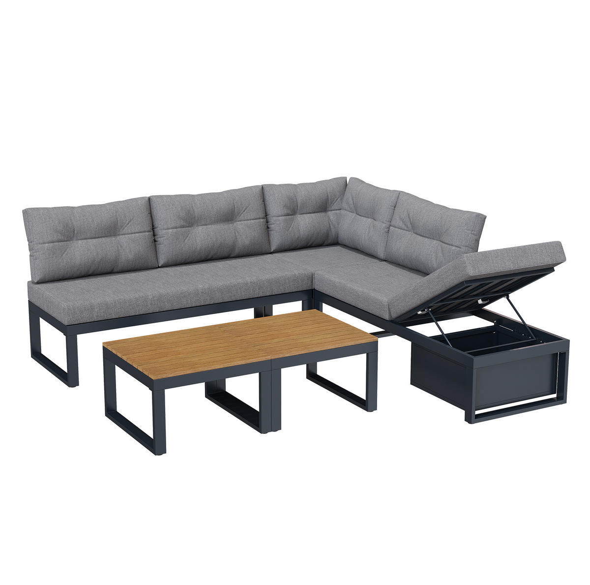 GARTENMÖBELSET modular mit Liegefunktion 191,5 x 191,5 cm Grau - Grau, Metall - Beauniv