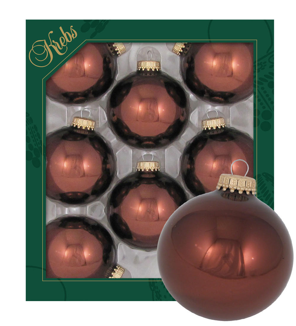 CHRISTBAUMKUGELN Uni-Design Thalia Braun 7cm (Glas / 8 Stk.) - Braun, Glas (7/7/7cm) - Krebs Glas Lauscha