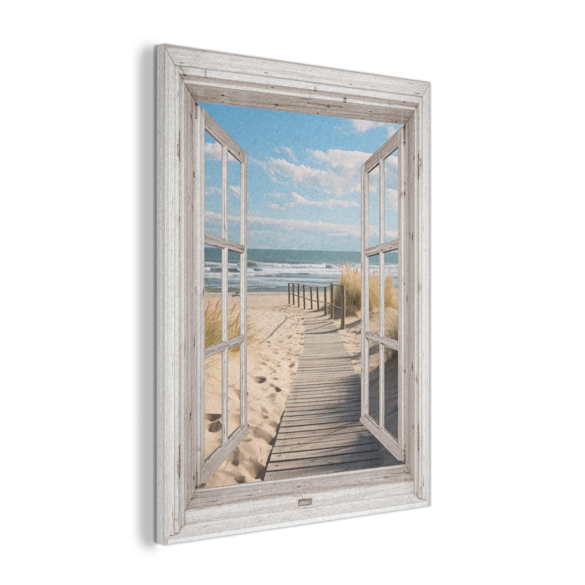 AKUSTIKPANEEL Fenster - Meer - Küste - Natur - Ausblick - Strand - Wattenmeer 60x80 cm - Beige, Textil (60/0.9/80cm) - MuchoWow
