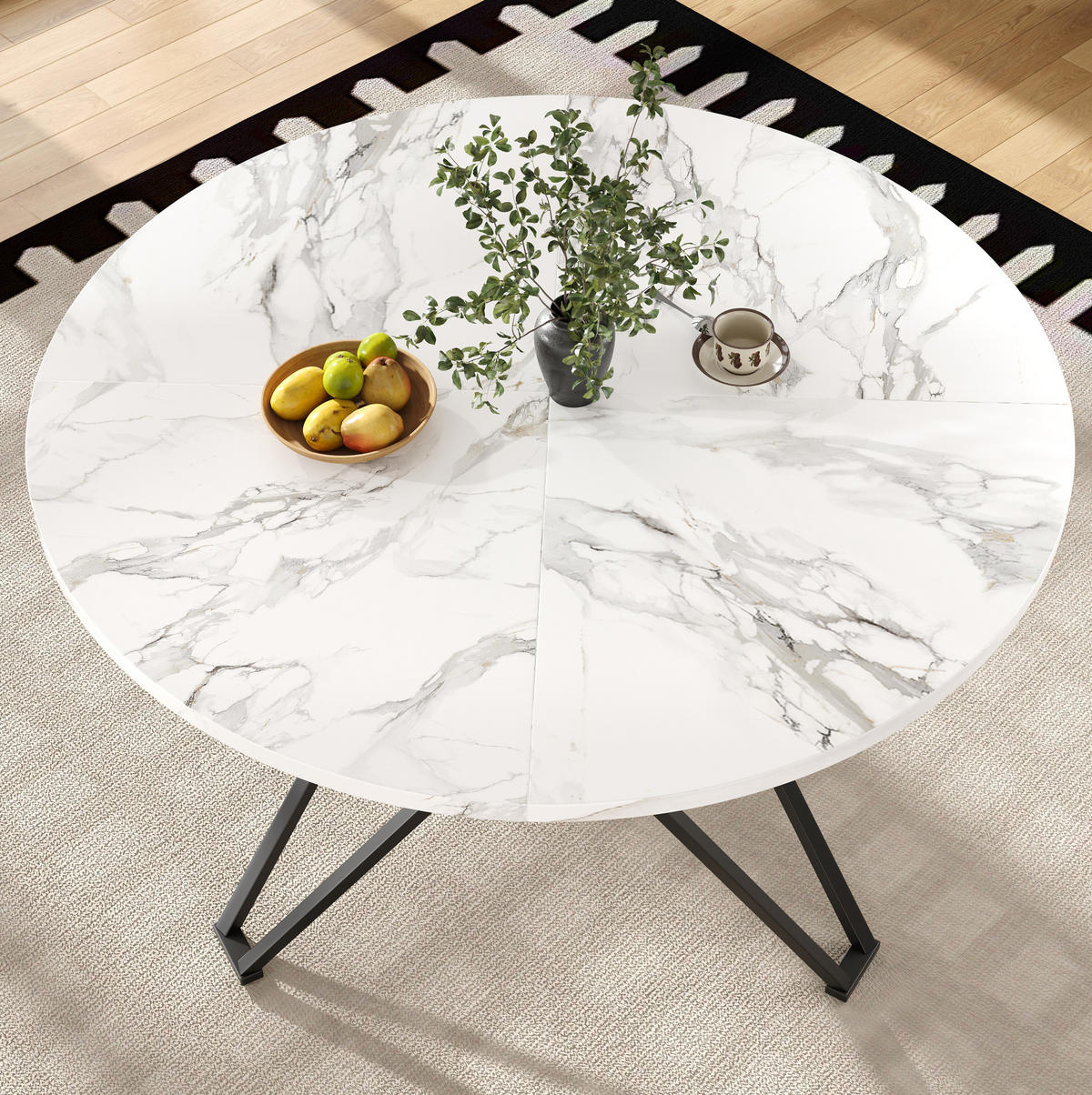 ESSTISCH aus MDF 100x100x76 cm Schwarz mit Marmoroptik, Metallgestell und verstellbaren Füßen - Schwarz, Holzwerkstoff (100/100/76cm) - Modfu