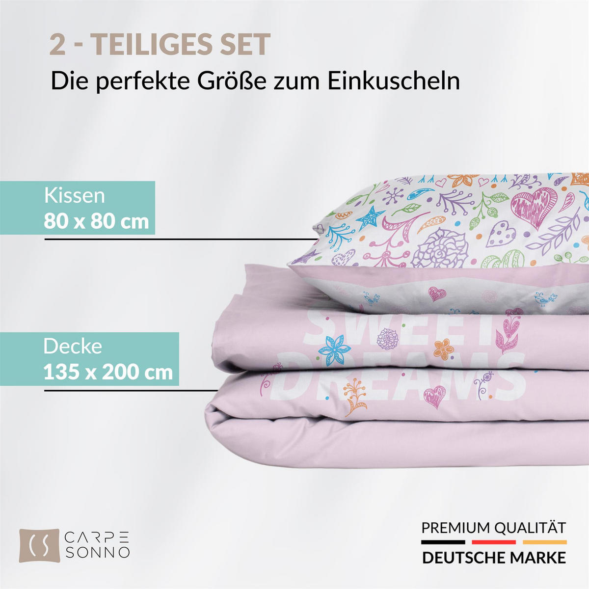 KINDERBETTWÄSCHE 135x200 cm Herz Rosa Mädchen aus 100% Baumwolle - Leuchtet um Dunkeln - Rosa, Textil (135/200cm) - Carpe Sonno