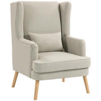 OHRENSESSEL Leinen, Gummiholz Beige - Beige/Naturfarben, Holz/Textil (77/110/77cm) - HOMCOM