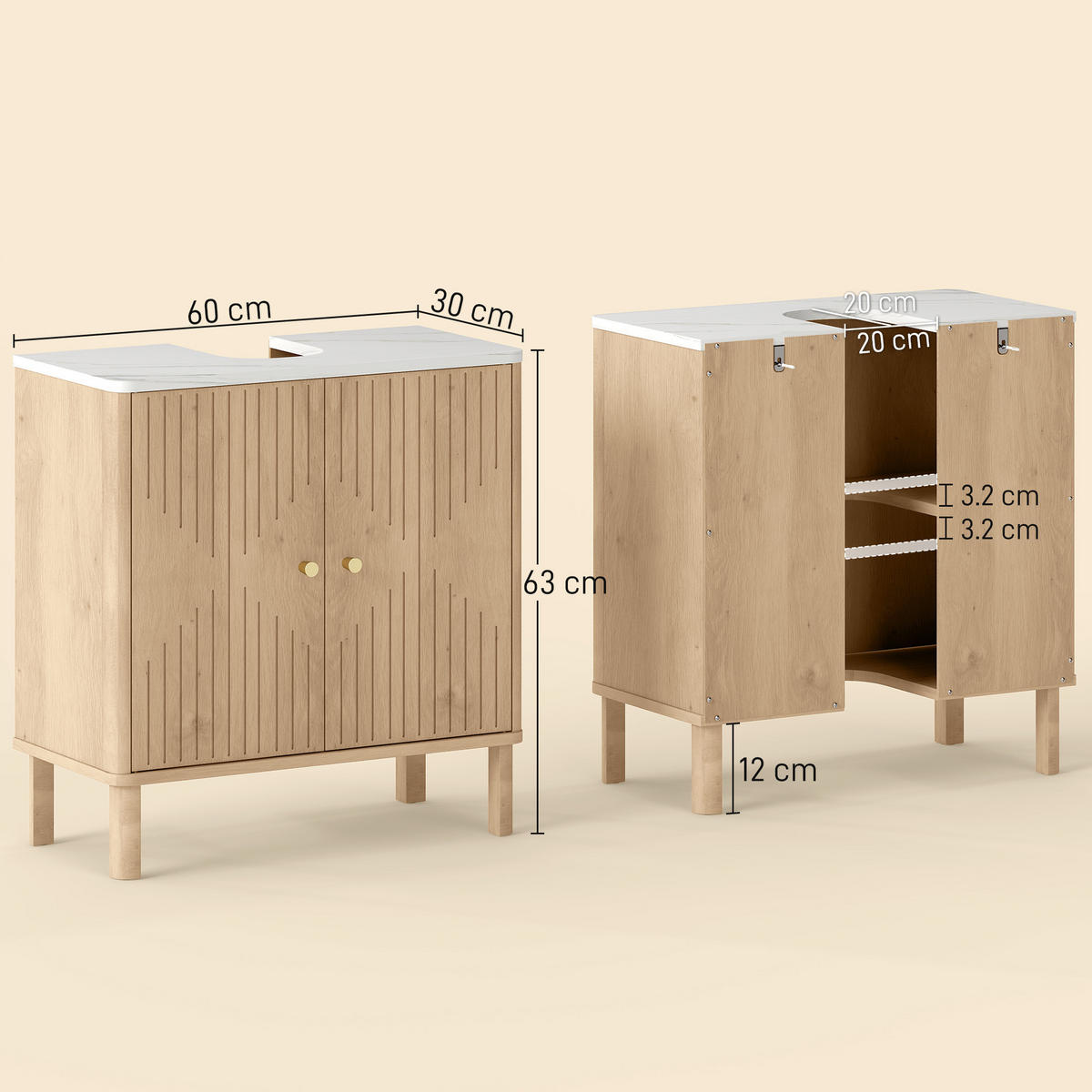 WASCHBECKENUNTERSCHRANK Eiche 1 Stück - Beige, Kunststoff (60/63/30cm) - GiPP