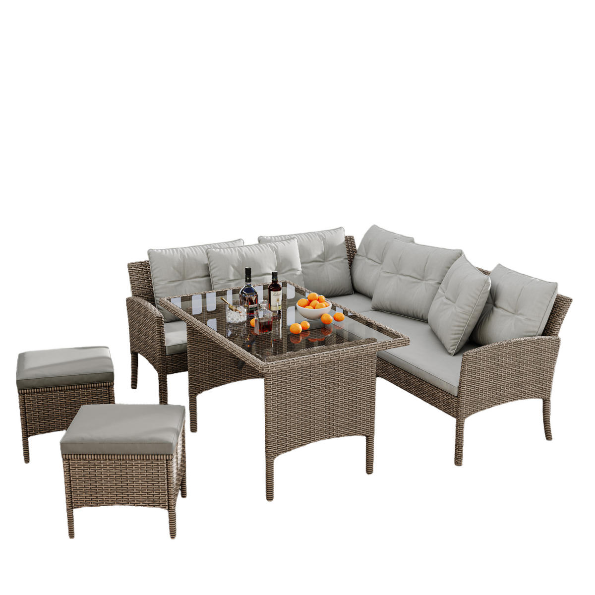 GARTENMÖBELSET Rattan Khaki 4-tlg. - Beige, Metall - ComfortXL