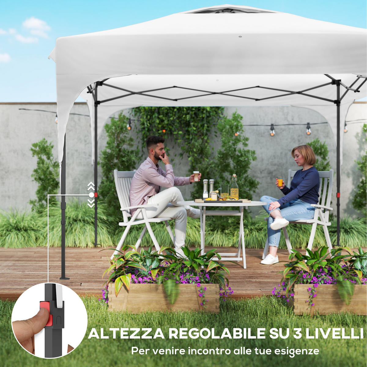 PAVILLON mit dreifach verstellbarer Höhe, 3x3m,weiß - Weiß, Metall (300/265/300cm) - Vallsero