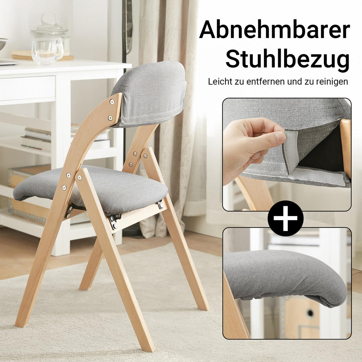 KLAPPSTUHL Buche Gepolstert, 47.5x77x59cm, Grau - Grau, Holz (47/93/8cm) - SoBuy