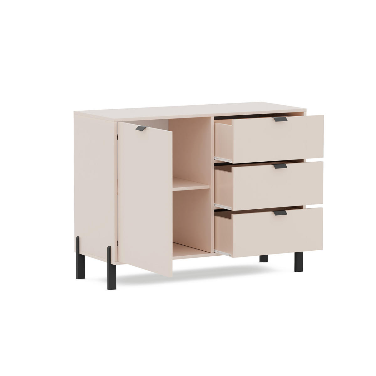 KOMMODE Cortina mit 1 Tür und 3 Schubladen, Sandbeige - Sandfarben/Schwarz, Holzwerkstoff (109/85/45cm) - Beautysofa